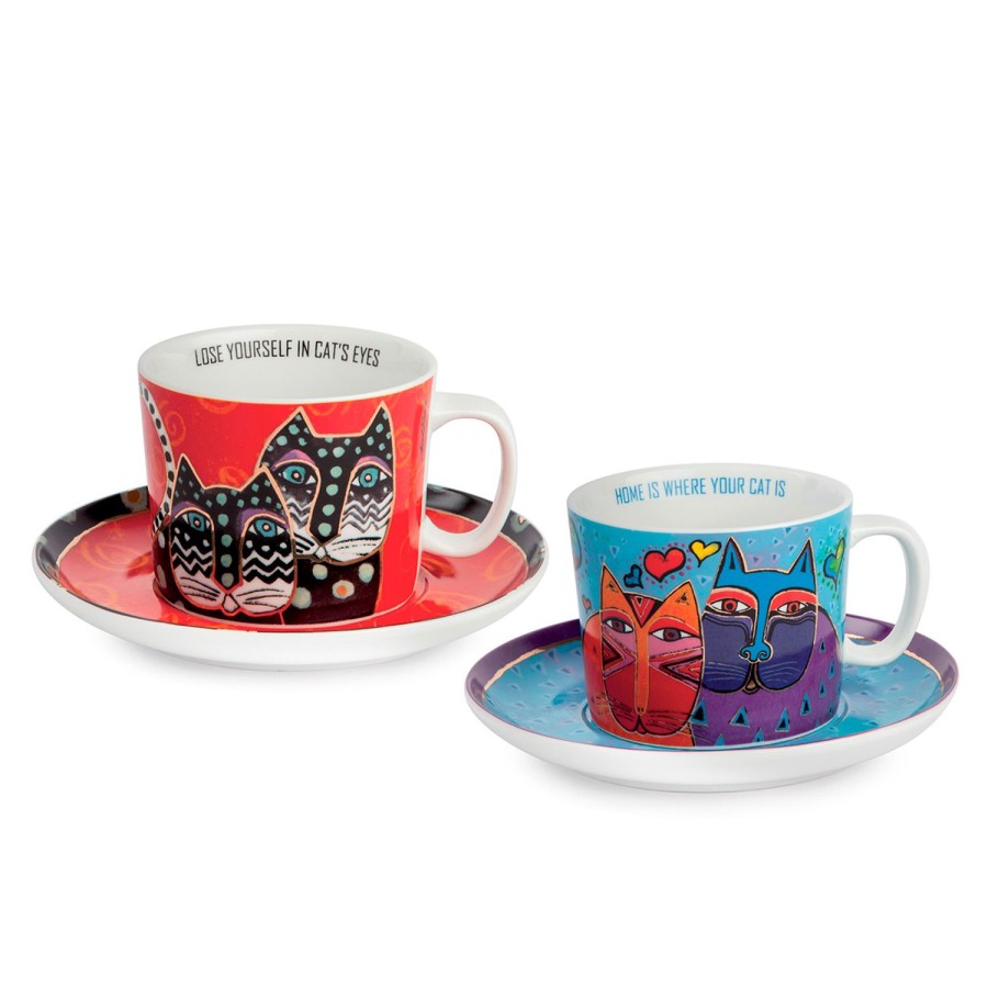 Colazione Egan | Set 2 Tazze Cappuccino Laurel Burch Celeste/Rosso