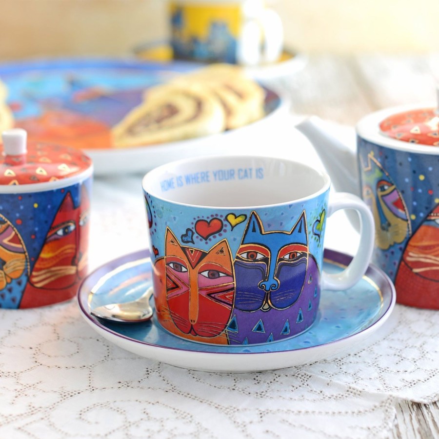 Colazione Egan | Set 2 Tazze Cappuccino Laurel Burch Celeste/Rosso