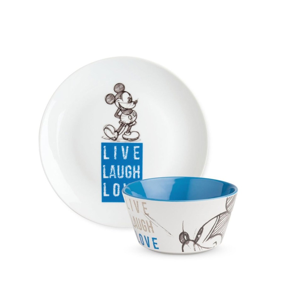 Tavola Egan | Set Piatto Dolce E Bowl Mickey Live Laugh Love Blu