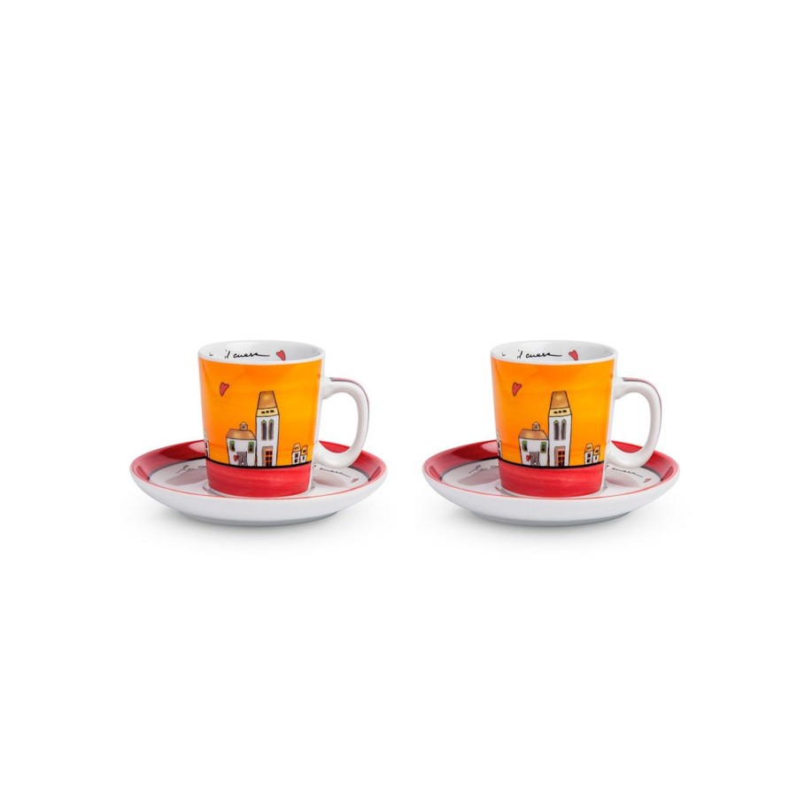 Colazione Egan | Set 2 Tazze Caffe Con Piattini Le Casette Rosso