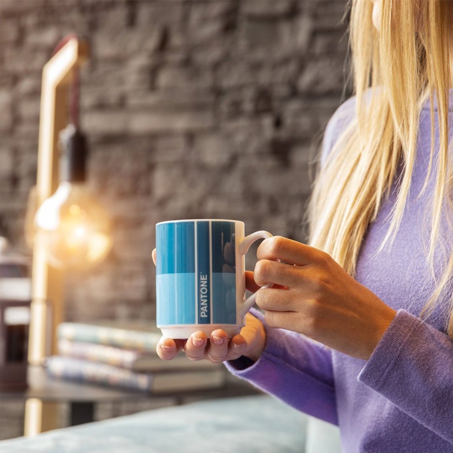 Colazione Egan | Set 4 Mug Impil. Con Metalrack Pantone Linear + French Press Blu 1000 Ml