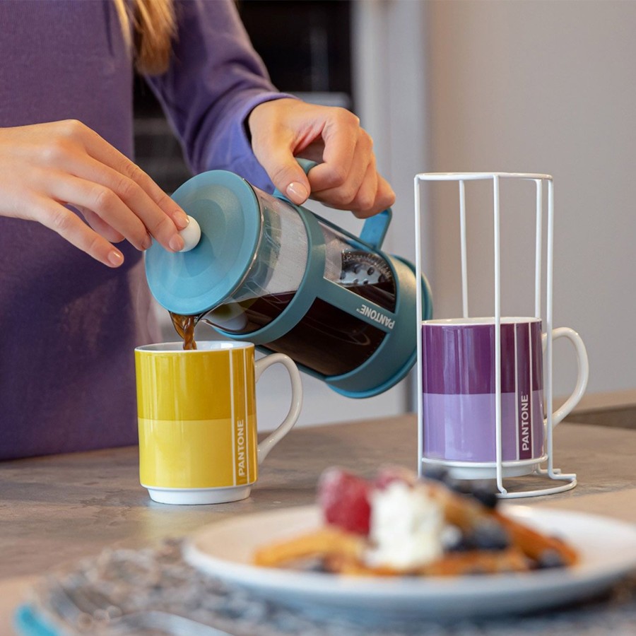 Colazione Egan | Set 2 Mug Impil. Con Metalrack Pantone Linear + French Press Blu 600 Ml