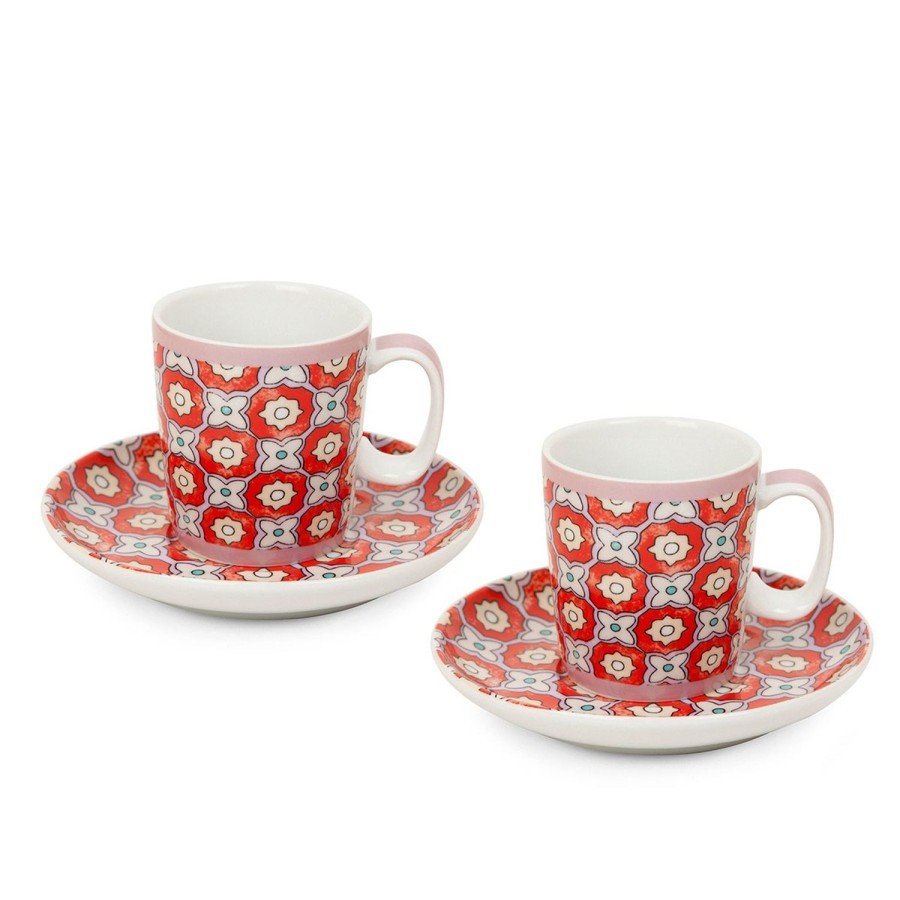 Colazione Egan | Set 2 Tazze Caffe Con Piattini Majorica Rosse