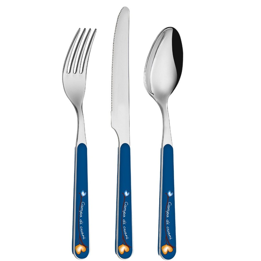 Tavola Egan | Set Posate 3 Pz Campo Di Cuori Blu