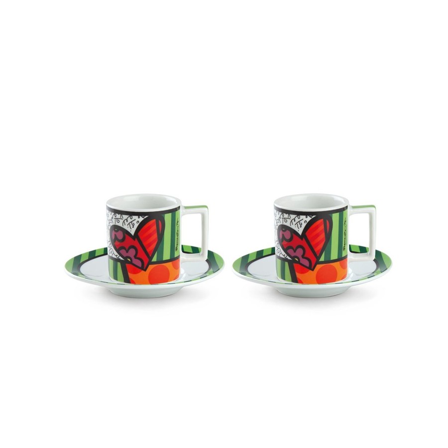 Colazione Egan | Set 2 Tazzine Caffe Con Piattino Britto Cuore