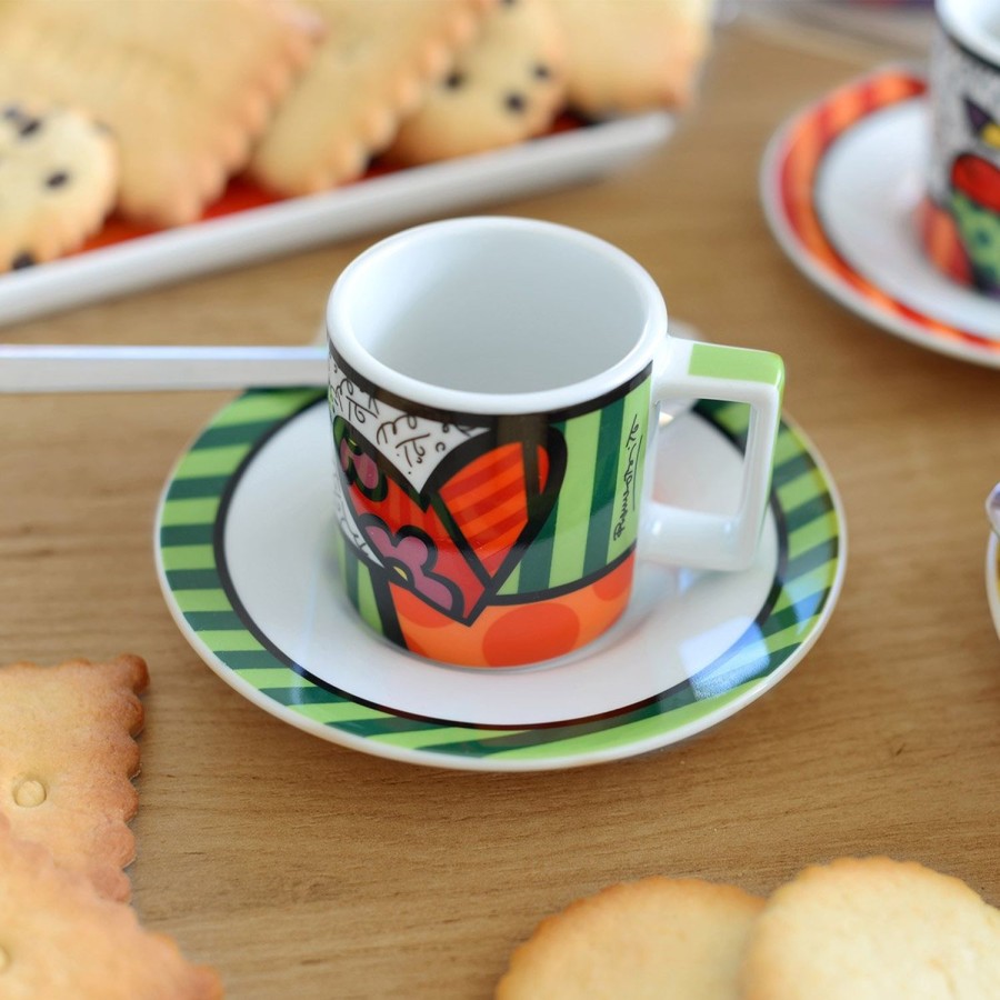 Colazione Egan | Set 2 Tazzine Caffe Con Piattino Britto Cuore