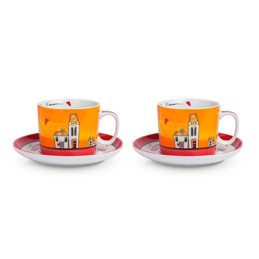 Colazione Egan | Set Tazze Colazione Con Piattini Le Casette Rosso