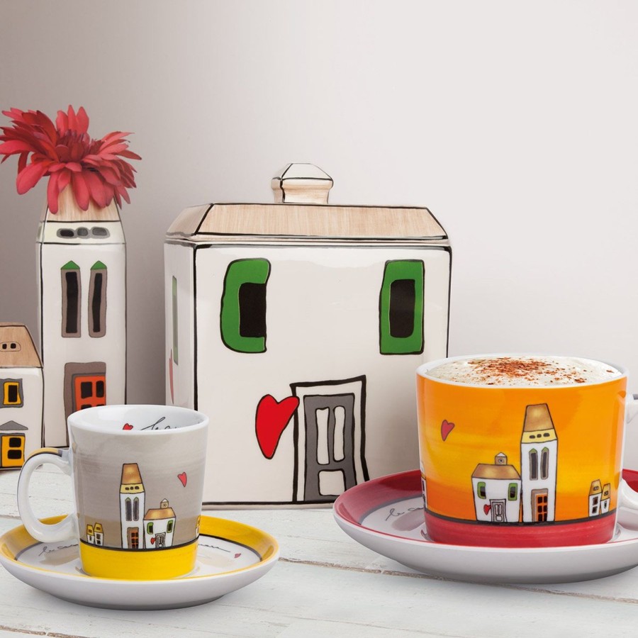 Colazione Egan | Set Tazze Colazione Con Piattini Le Casette Rosso