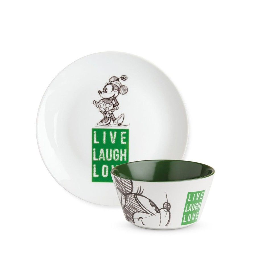 Tavola Egan | Set Piatto Dolce E Bowl Minnie Live Laugh Love Verde