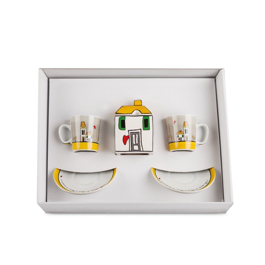 Colazione Egan | Set 2 Tazze Caffe Zuccheriera Le Casette Gialla