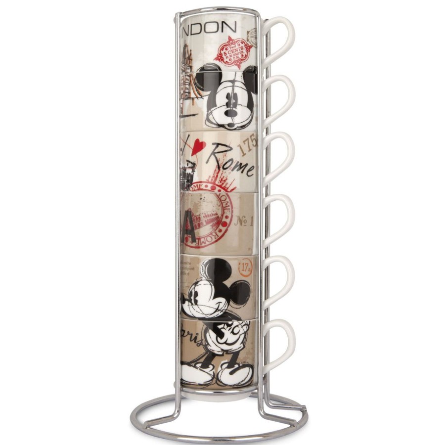 Colazione Egan | Set 6 Tazze Caffe Impilabili Mickey Mouse In The City Con Metal Rack