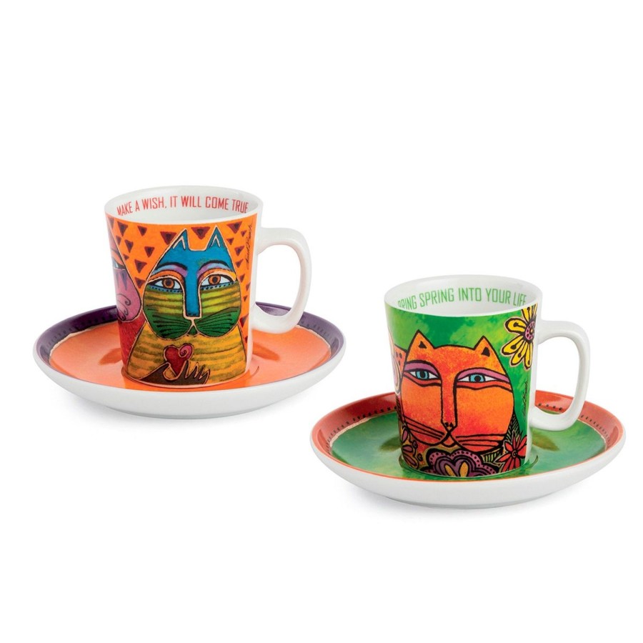 Colazione Egan | Set 2 Tazze Caffe Laurel Burch Verde/Arancio