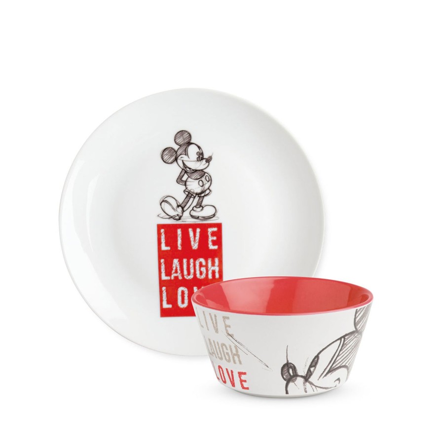 Tavola Egan | Set Piatto Dolce E Bowl Mickey Live Laugh Love Rosso