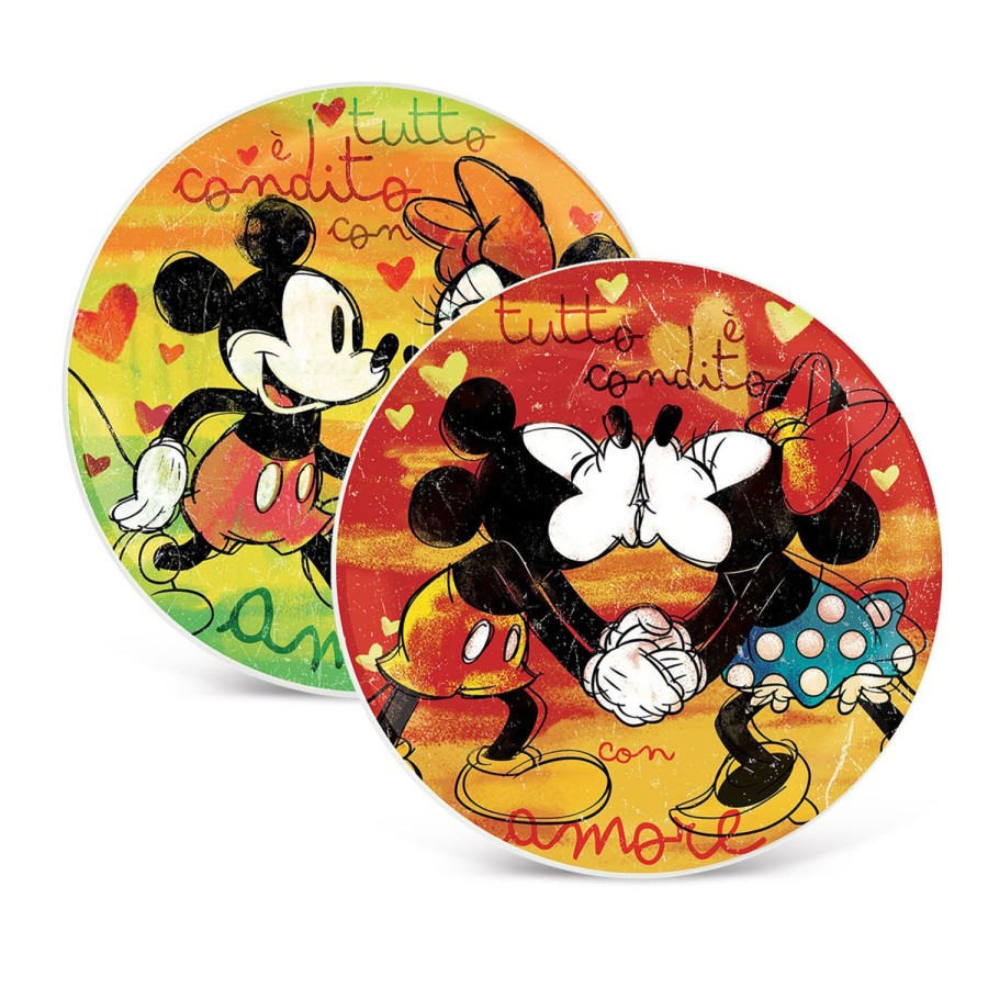 Tavola Egan | Set 2 Piatti Pizza Verde E Rosso Mickey E Minnie