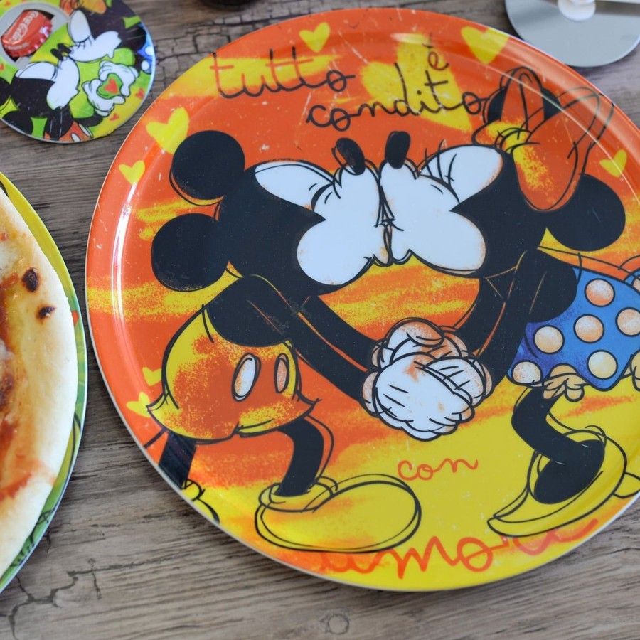 Tavola Egan | Set 2 Piatti Pizza Verde E Rosso Mickey E Minnie