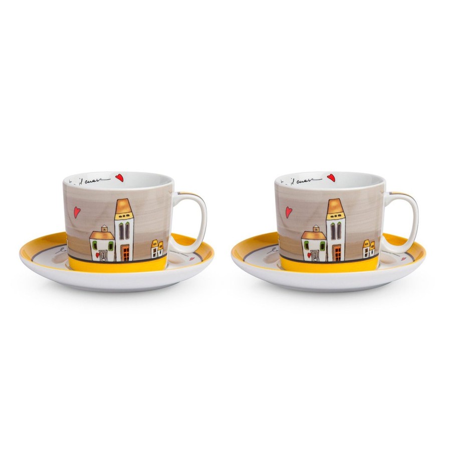 Colazione Egan | Set Tazze Colazione Con Piattini Le Casette Giallo