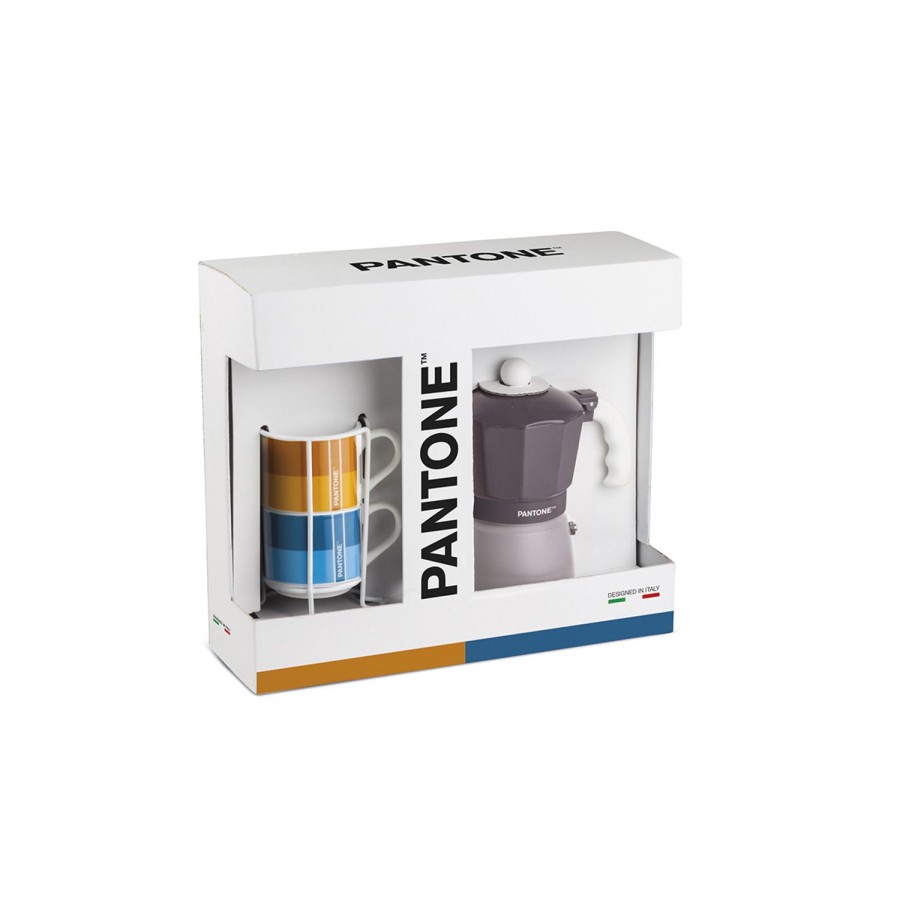 Colazione Egan | Set 2 Tazze Caffe Impil. Con Metalrack Pantone Linear + Moka Viola 3 Tazzine