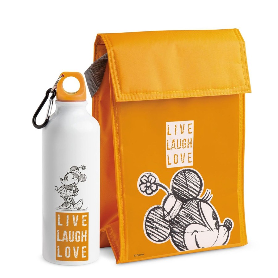 Bimbo Egan | Set Borsa Termica E Bottiglia Alluminio Minnie Live Laugh Love Arancio