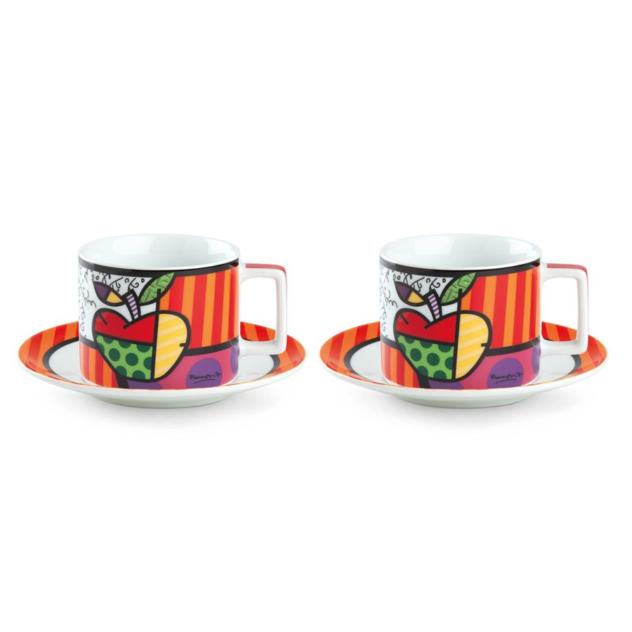 Colazione Egan | Set 2 Tazze Cappuccino Con Piattino Britto Mela