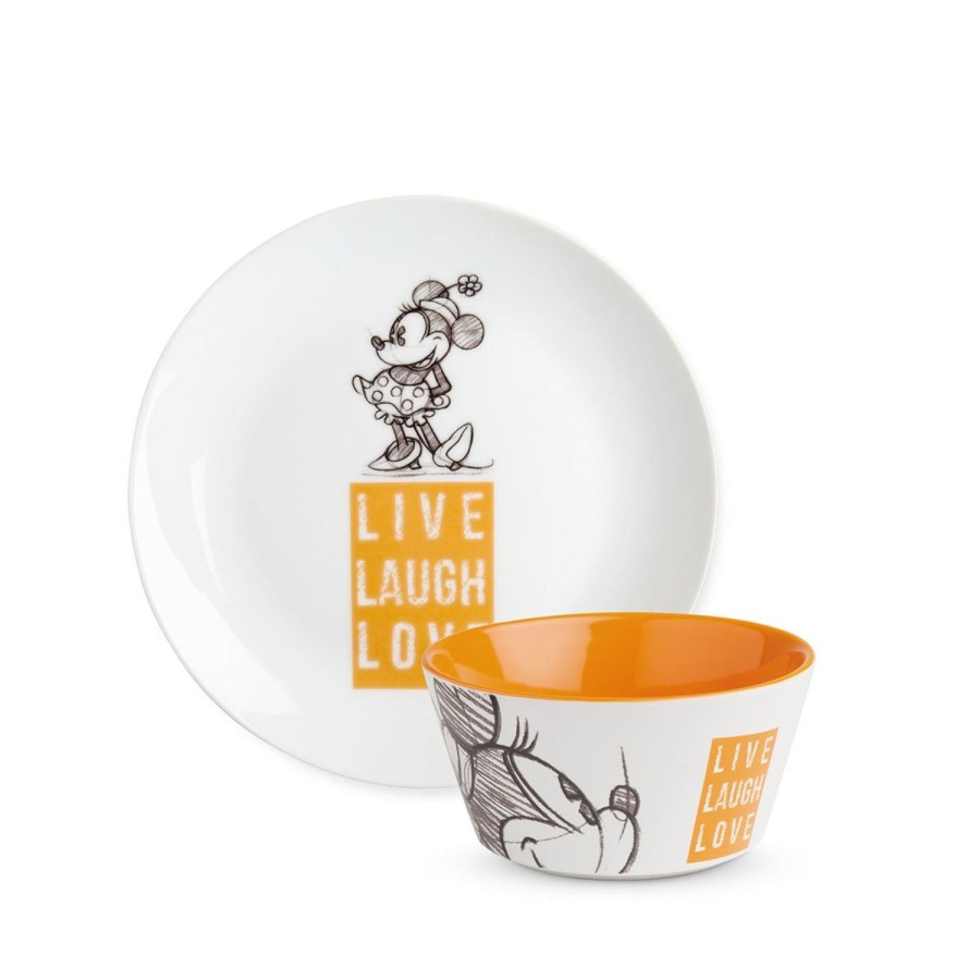 Tavola Egan | Set Piatto Dolce E Bowl Minnie Live Laugh Love Arancio