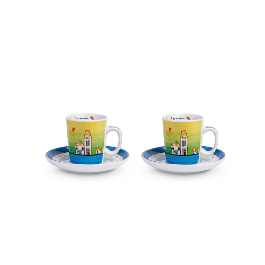 Colazione Egan | Set 2 Tazze Caffe Zuccheriera Le Casette Blu