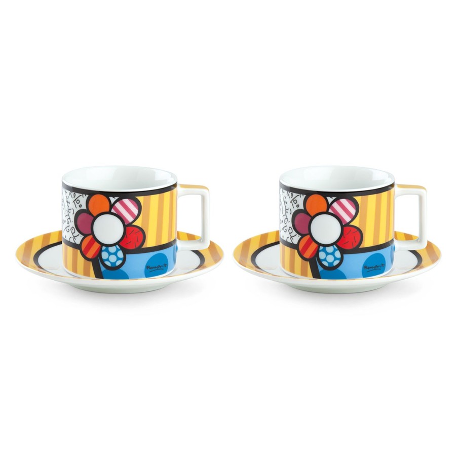 Colazione Egan | Set 2 Tazze Cappuccino Con Piattino Britto Fiore