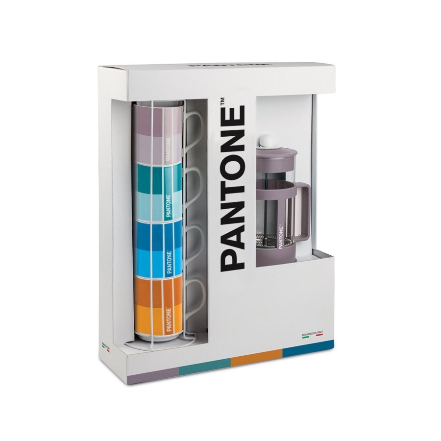 Colazione Egan | Set 4 Mug Impil. Con Metalrack Pantone Linear + French Press Viola 1000 Ml