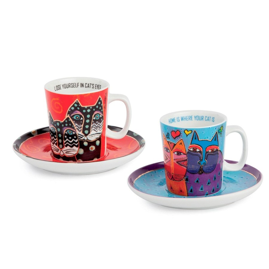 Colazione Egan | Set 2 Tazze Caffe Laurel Burch Celeste/Rosso