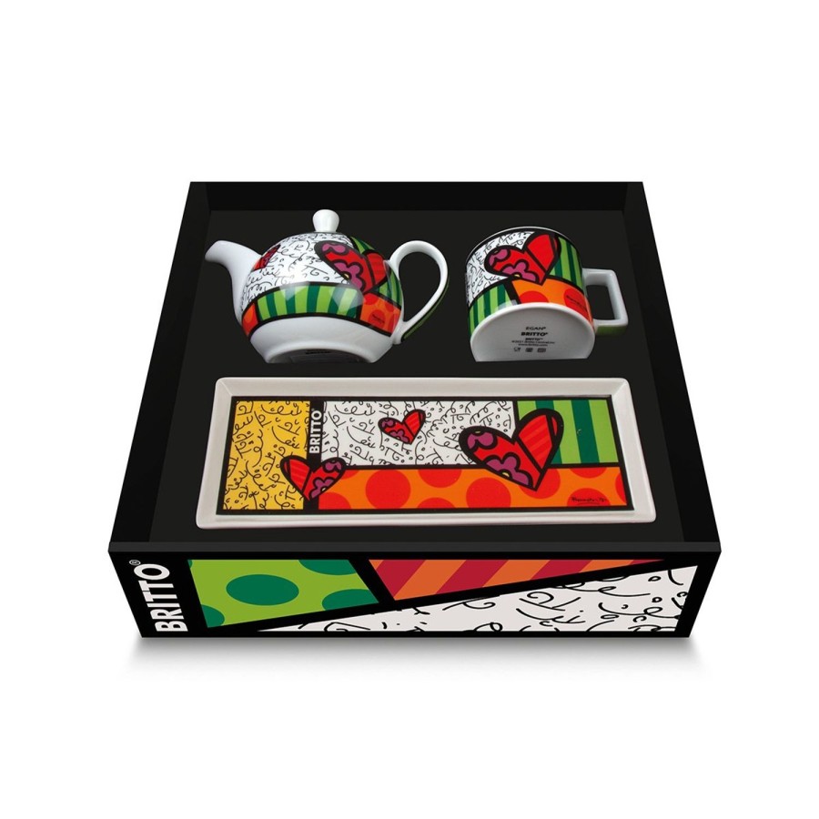 Colazione Egan | Set Teiera, Tazza Cappuccino E Vassoio Britto Cuore