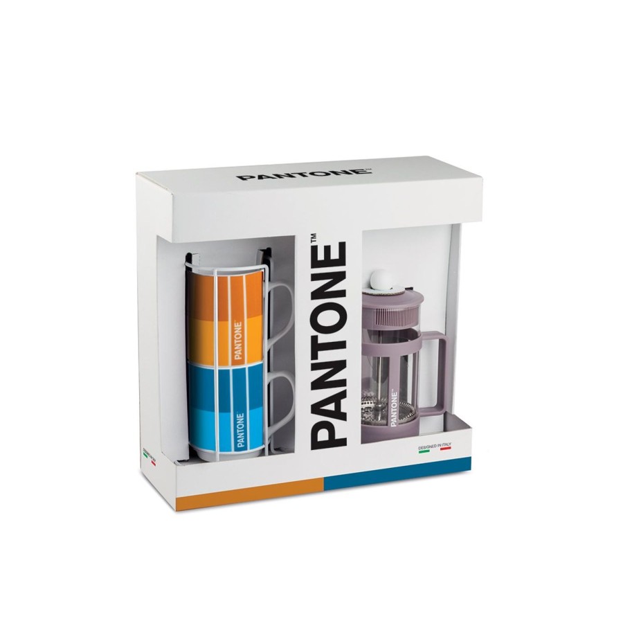 Colazione Egan | Set 2 Mug Impil. Con Metalrack Pantone Linear + French Press Viola 600 Ml