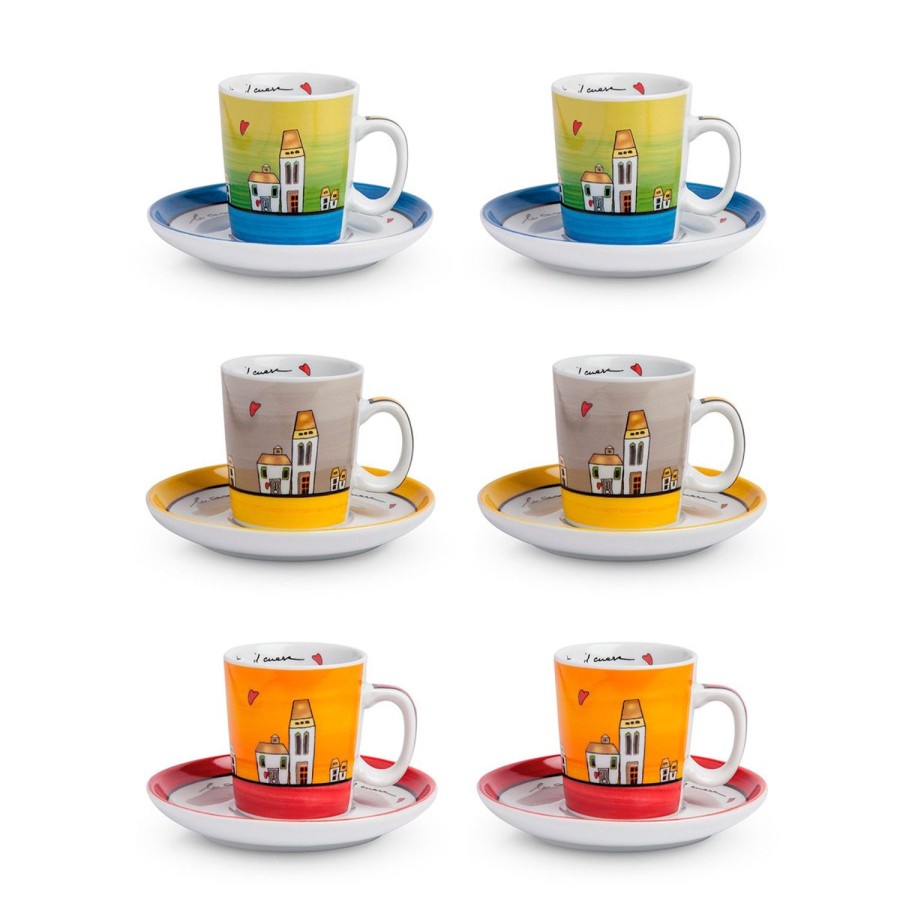 Colazione Egan | Set 6 Tazze Caffe Con Piattini Le Casette