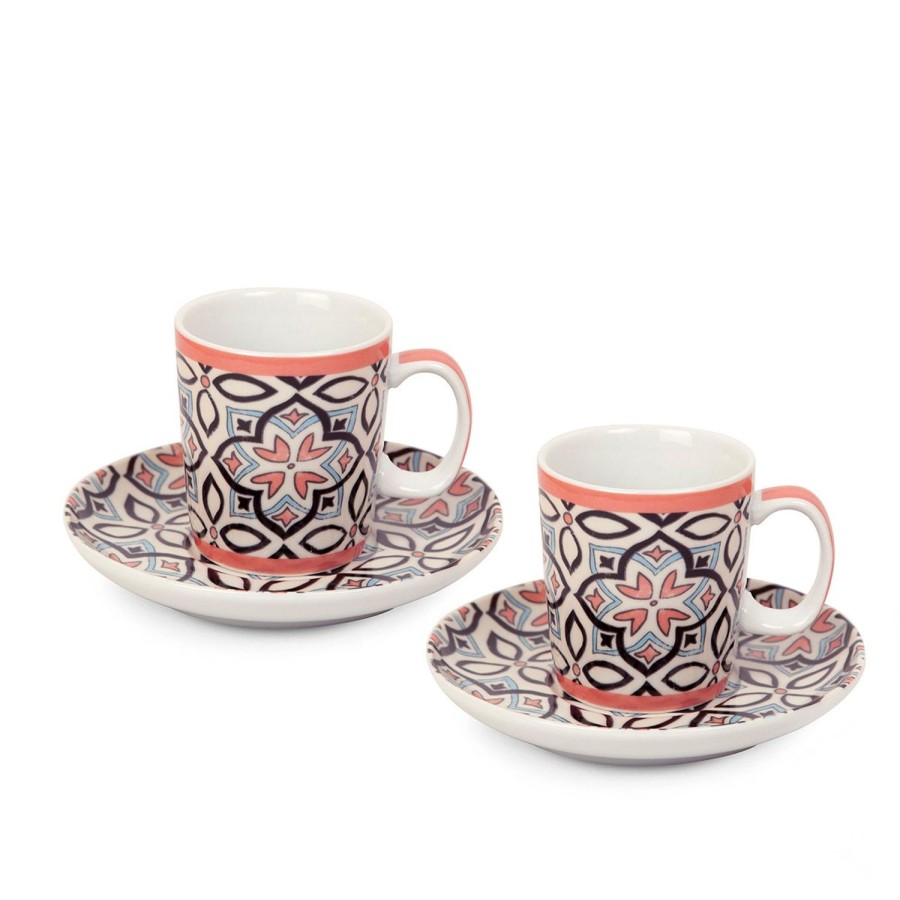 Colazione Egan | Set 2 Tazze Caffe Con Piattini Majorica Corallo