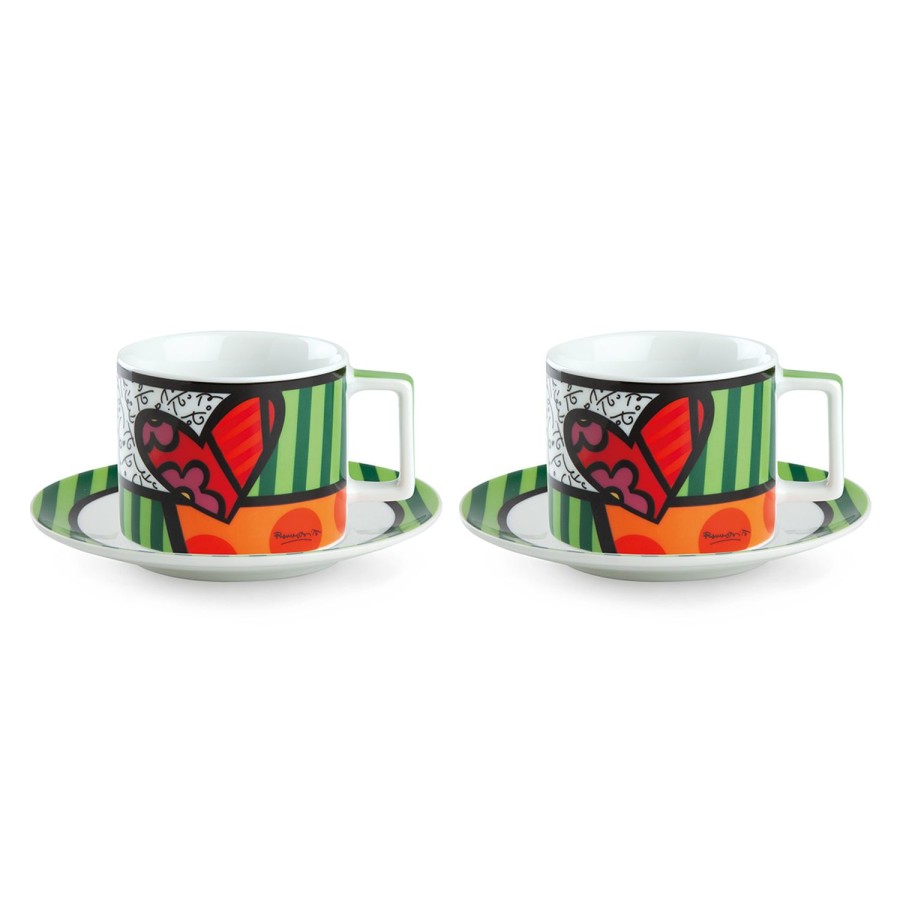 Colazione Egan | Set 2 Tazze Cappuccino Con Piattino Britto Cuore