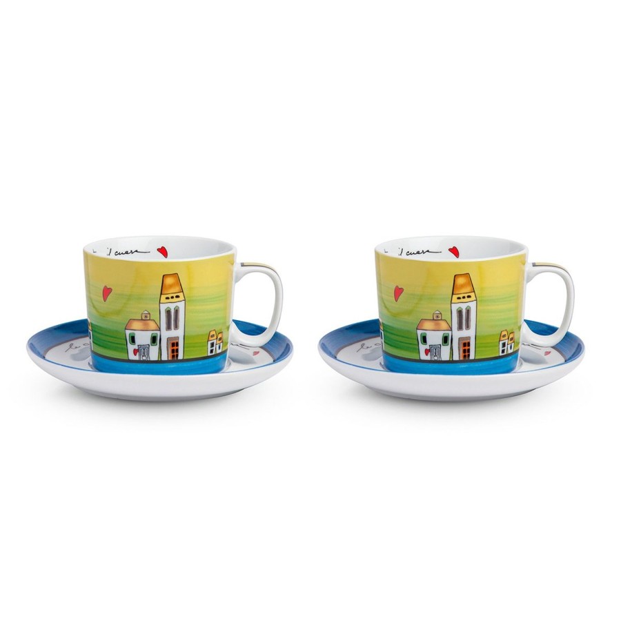 Colazione Egan | Set Tazze Colazione Con Piattini Le Casette Blu