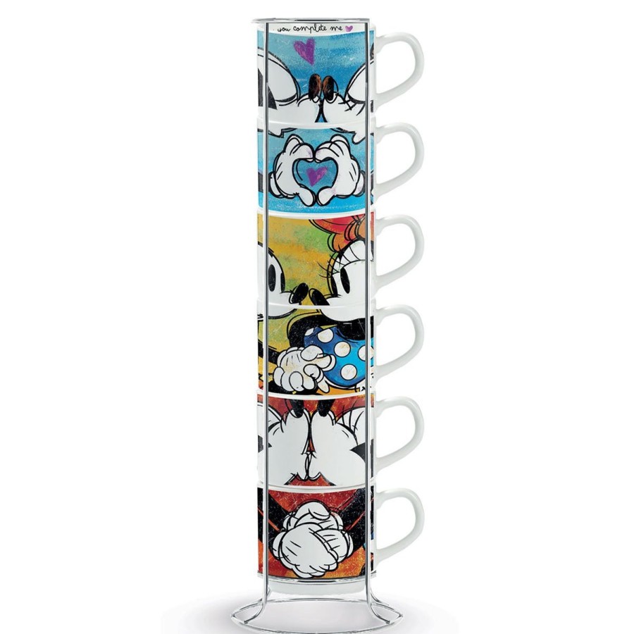 Colazione Egan | Set 6 Tazze Caffe Impilabili Mickey Mouse Con Metal Rack