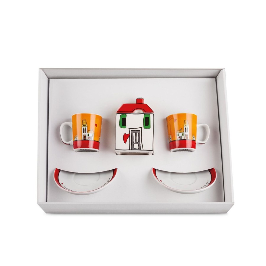 Colazione Egan | Set 2 Tazze Caffe Zuccheriera Le Casette Rossa