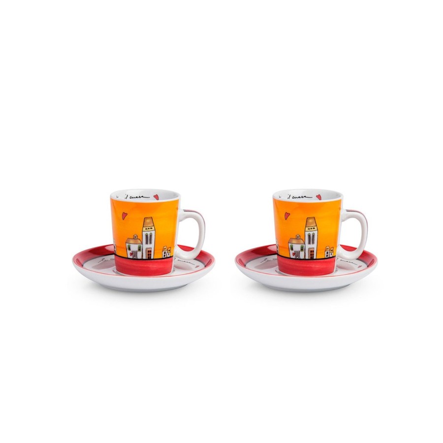 Colazione Egan | Set 2 Tazze Caffe Zuccheriera Le Casette Rossa