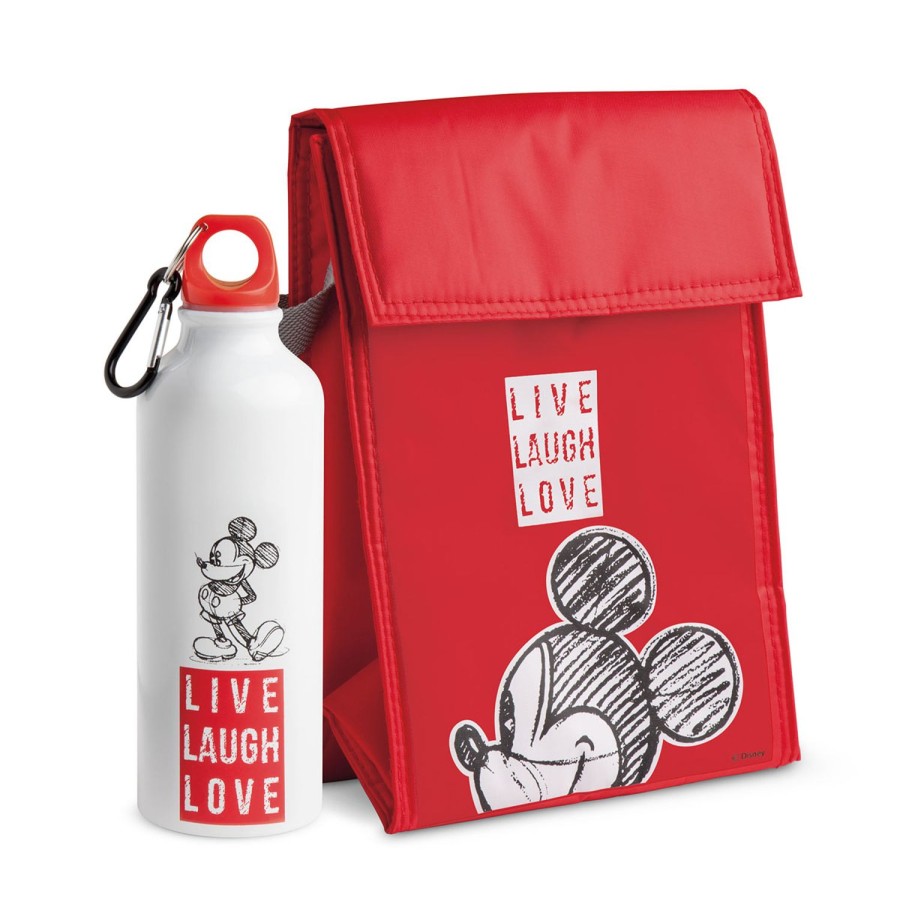 Bimbo Egan | Set Borsa Termica E Bottiglia In Alluminio Mickey Live Laugh Love Rosso